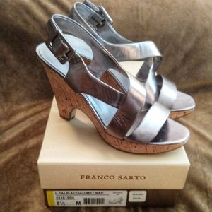 Franco Sarto, Sz. 8.5, Pewter Strappy Wedges